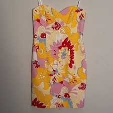 David Meister floral strapless sheath mini dress Sz 4