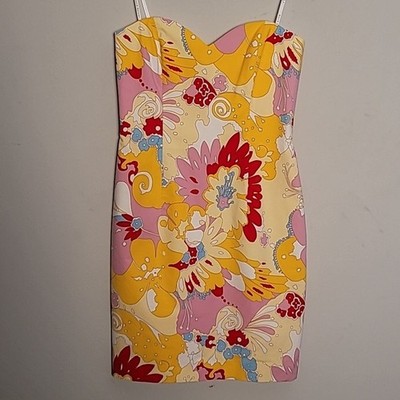 David Meister floral strapless sheath mini dress Sz 4