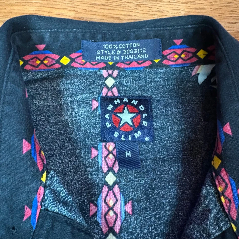 Camisa Vaquera Azteca Negra Botón A Presión Perla Occidental Delgada De Colección Panhandle Para Hombres talla M Foto 4 de 4