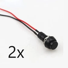 2x Black Round Circle ON/OFF Push Button Switch Wire Car/RV DC 12V AC 125V/250V