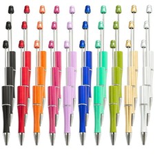 30Pcs Beadable Pens Bulk, Plastic Bead Pen Black Ink Ballpoint Pens, Diy
