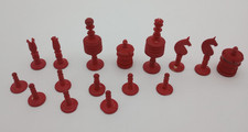 Antique Bone Carved Chess Pieces (Red / Black Side Set) See Pics