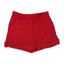Vtg 18 Sears Red High Waisted Cuffed Shorts Wmn Button Tab Detail 12 14