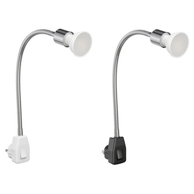 Steckdosenlampe LESCH Leselampe Schwanenhals, Schalter, Chrom inkl. GU10 LED