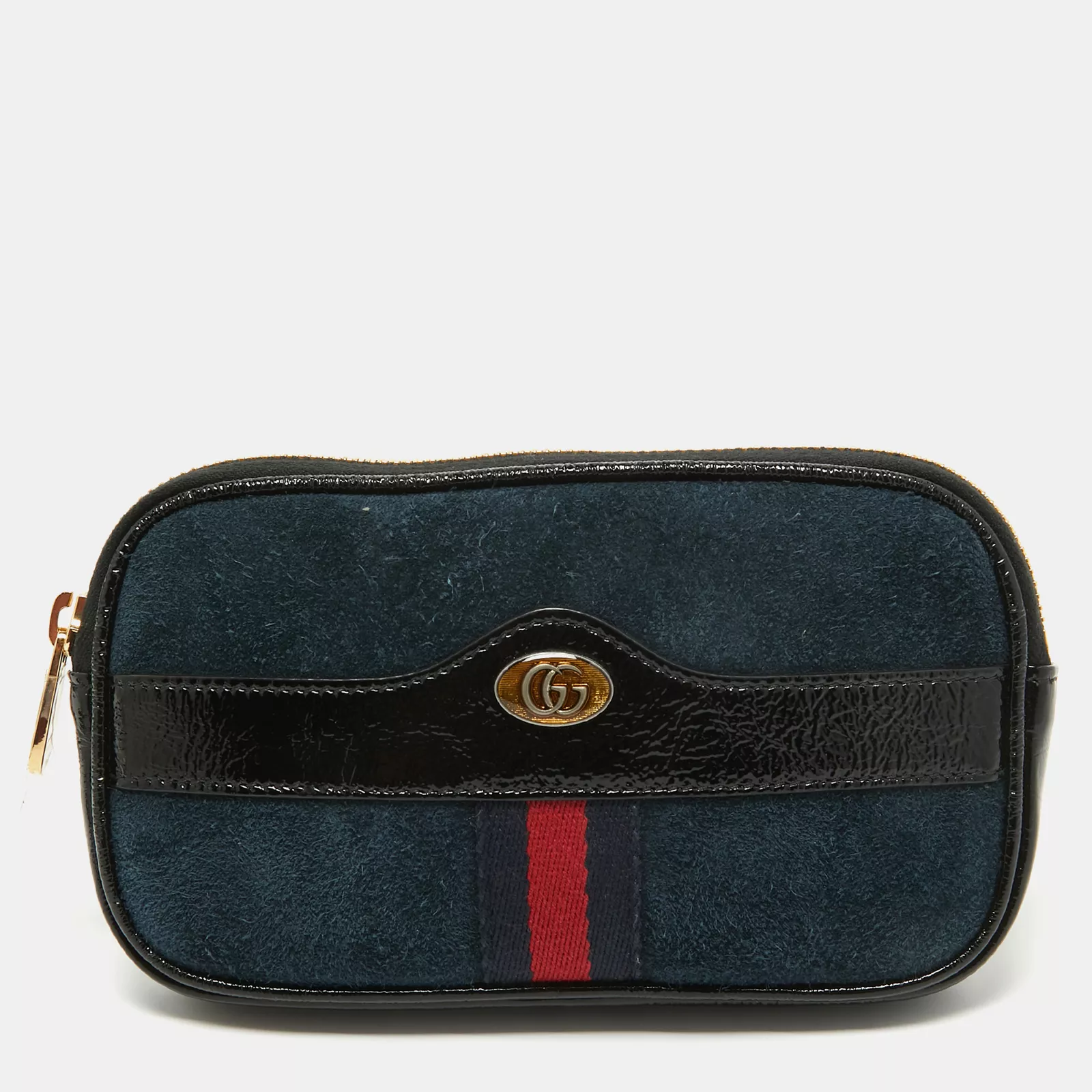 Sac ceinture Phidia noir/bleu marine en daim et cuir verni Gucci