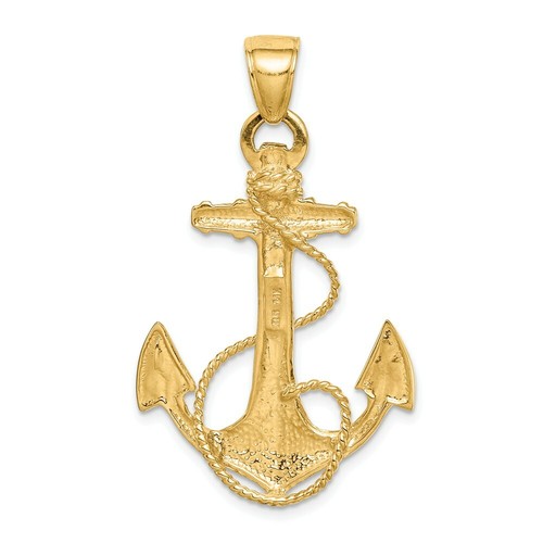 14k Yellow Gold Polished Textured Open Back Textured Anchor With Rope Pendant - Picture 4 of 4