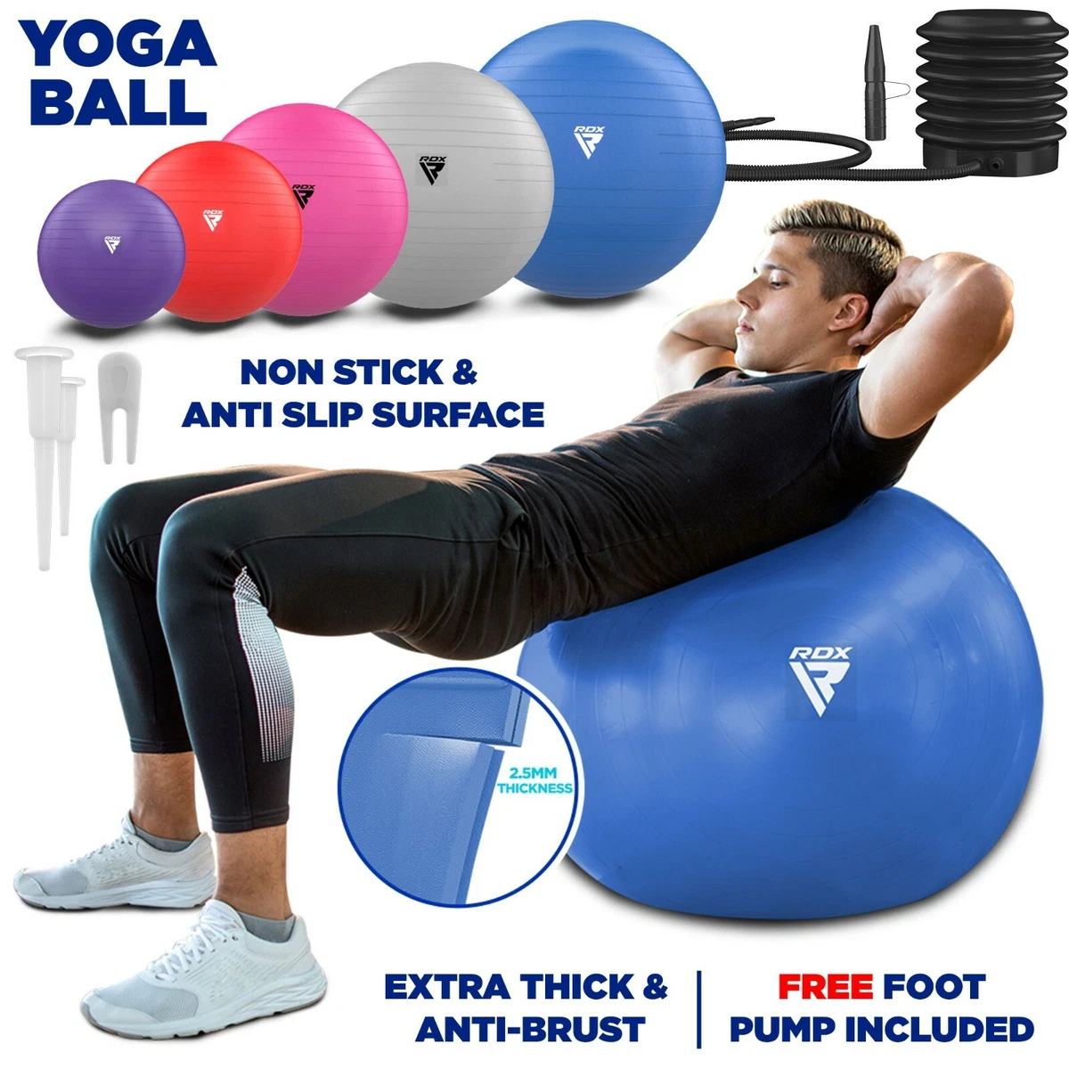 Exercise Ball by RDX, Yoga, Pilates, Gym Ball, Anti-Burst, Birthing,  Pregnancy