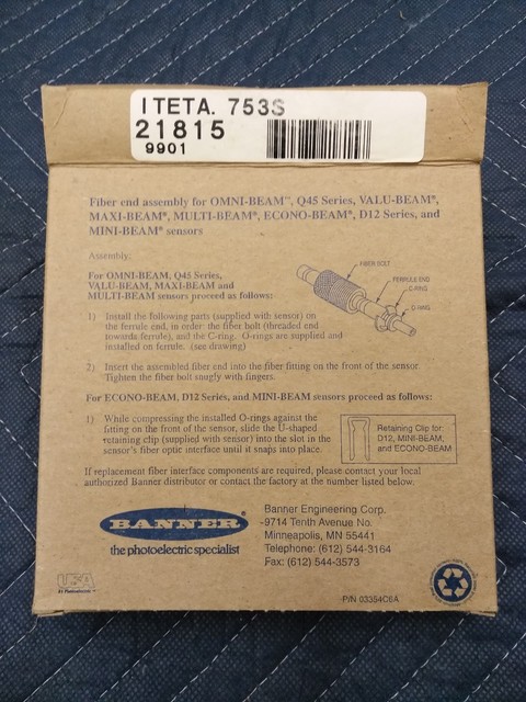 Banner Iteta 753s Fiber Optic Sensor Glass 21815 Cable 90 Degree