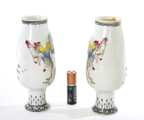 Vase porcelaine chinoise 2 familles roses années 70 figurine femme calligraphie mk - Photo 5 sur 10