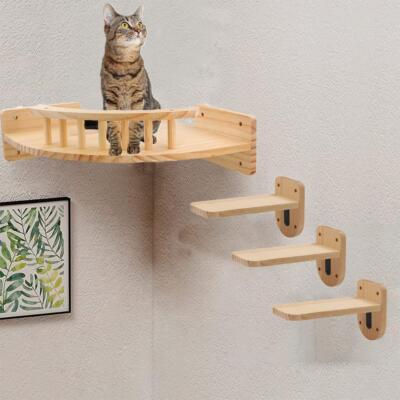 4 Stück Katze Wandregal Set Eck Aussichtsplattform mit kleinem Jum