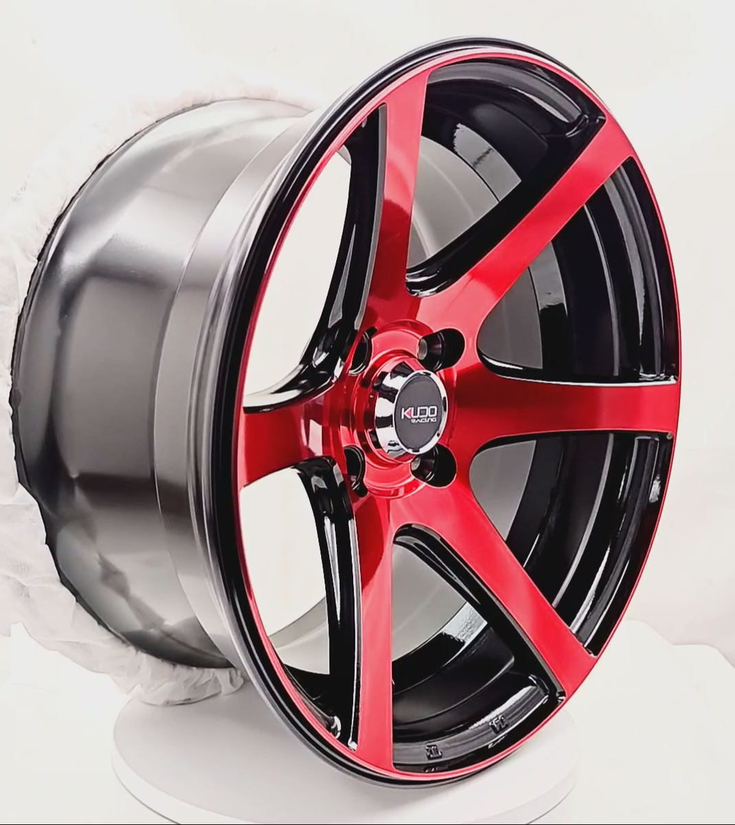 Kudo Racing Mystery 15x8 4x100 15mm Black w/Red Polish Face Wheels