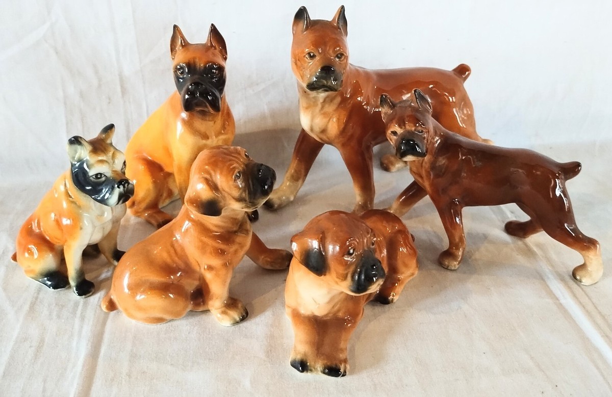 陶器製犬像 ボクサー　米国輸出用日本製 NAPCOWARE ベイビーアニマル SIX Vintage Mid Century 50's Kitsch Japan Napcoware Ceramic Dog