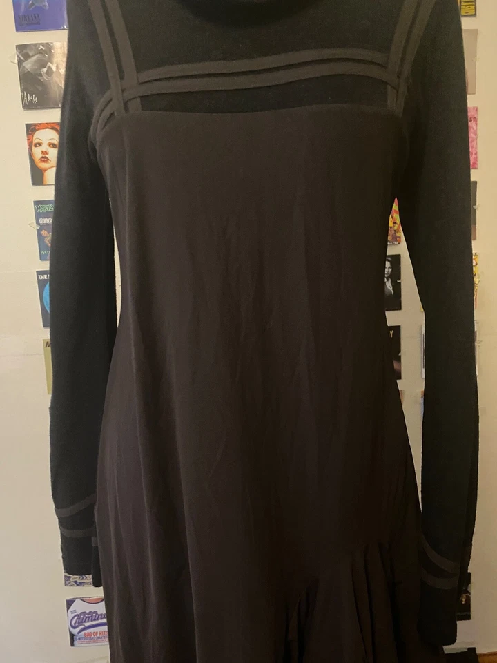 Vestido maxi preto marrom vintage anos 90 Y2K arquivo francês assimétrico - Imagem 4 de 4