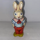 Vintage 1950s J. Chein Wind-up Tin Toy Walking Easter Bunny, USA  Works