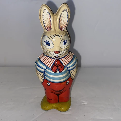 Vintage 1950s J. Chein Wind-up Tin Toy Walking Easter Bunny, USA  Works