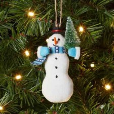 Fabric Snowman Holding Tree Christmas Tree Ornament White