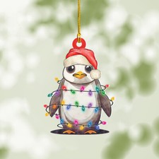 Personalized Penguin Christmas Light Ornament, Custom Animal Car Ornament