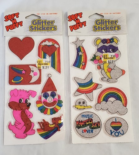 Vintage 80's Soft & Puffy Glitter Stickers Sealed Unopened
