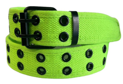 Lime Double Row Grommet Black Belt 2 Hole Canvas Web Stud Biker Punk Goth Emo