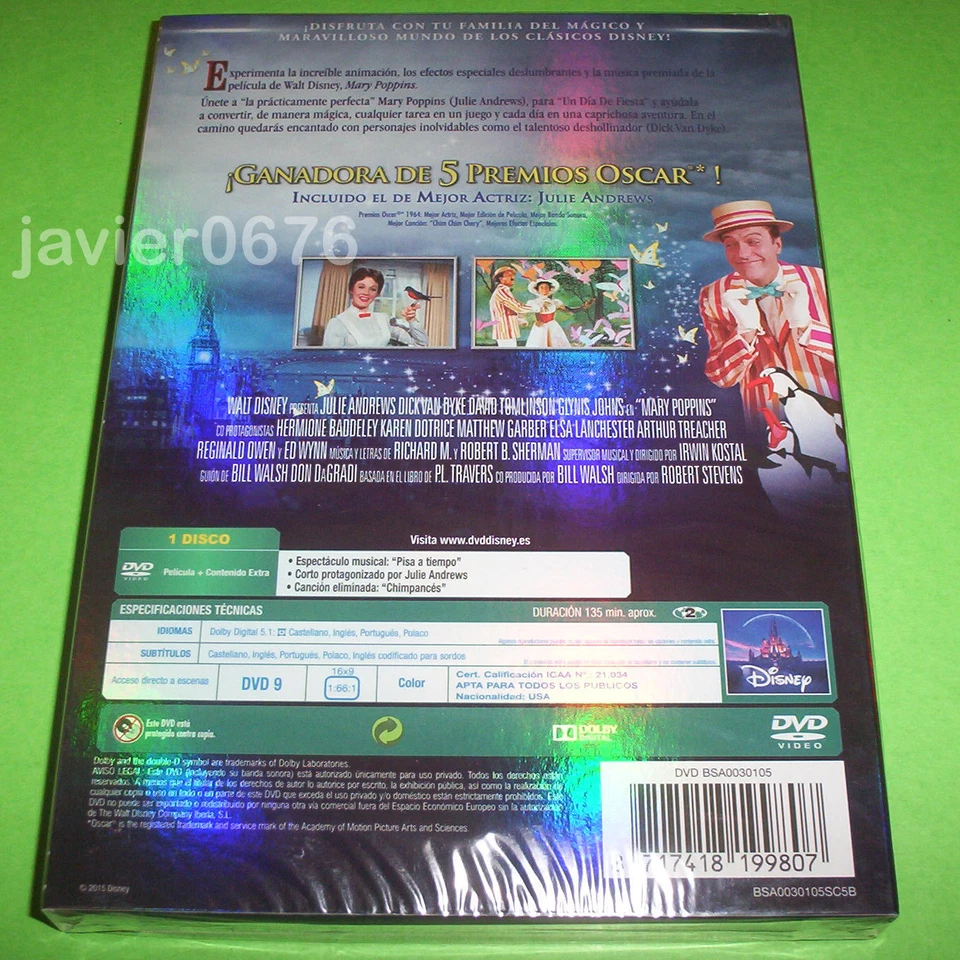 MARY POPPINS CLASICO DISNEY HONORIFICO DVD NUEVO Y PRECINTADO SLIPCOVER - Imagen 2 de 2