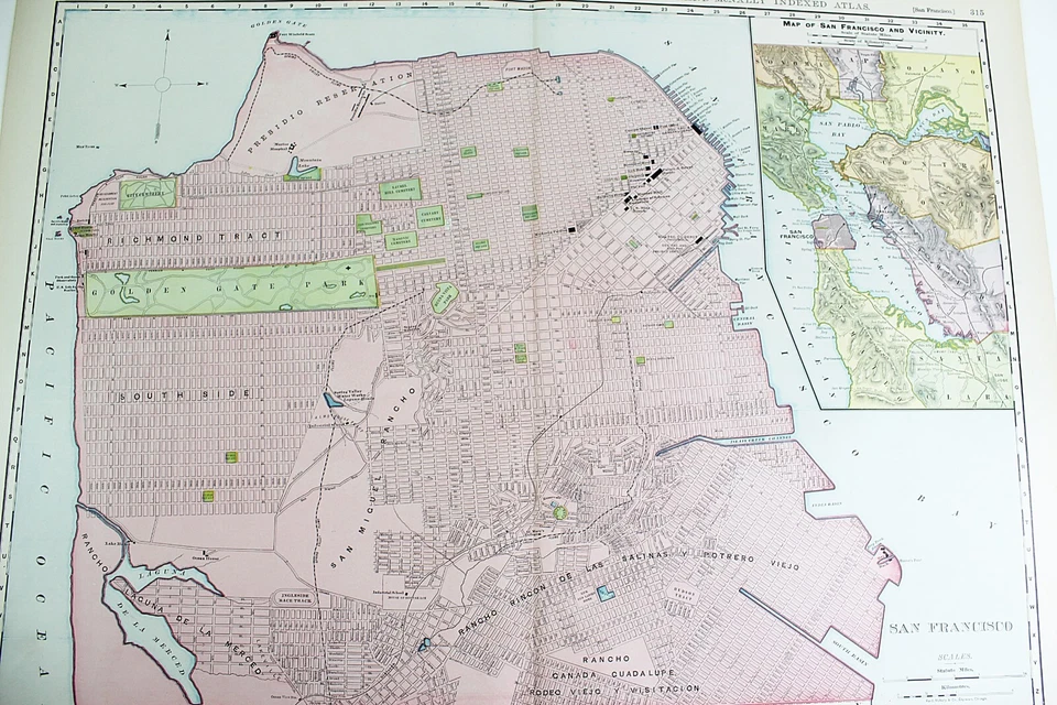 Mapa de la ciudad de San Francisco Calif Rand McNally 1901 ferrocarril RR negocios folio grande Foto 4 de 4