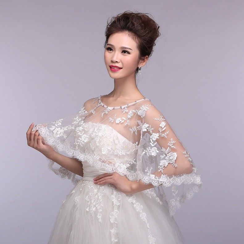 Bridal Wedding Wrap Sheer Lace Mesh Floral Shrug Shawl Cape Scarf Evening  Prom | eBay
