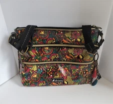 A Sakroots Artist Circle Basic Crossbody Bag Owl Charms Adjustable Strap As-Is