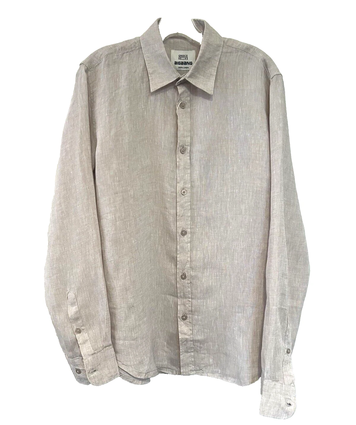 Big Bang Beige Mens Shirt Linen M Greece button front casual dress NWT
