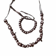 Set Of Knotted Faux Pearls Matching Necklace And Bracelet Jewelry Set