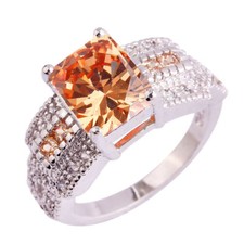 Elegant 925 Sterling Silver Citrine White Topaz Wedding Engagement Ring Size 8