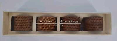 Pier 1 Lombok Napkin Rings Brown Wicker Wood Ratan Boho Dinner Party