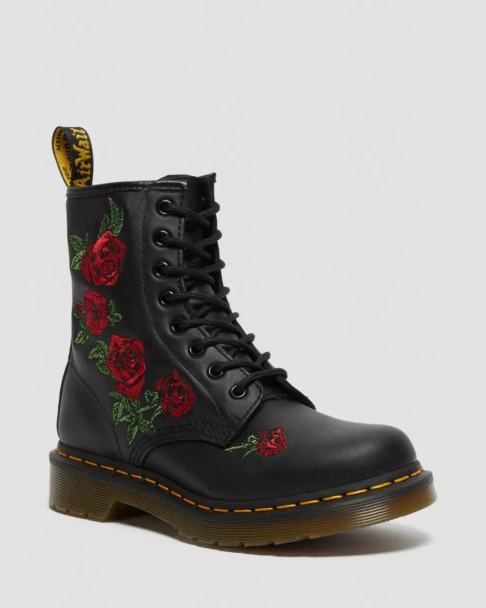 Dr. Martens Women 1460 Vonda Floral Rose Leather Lace Up Boots in