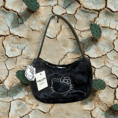 Hello Kitty Sanrio x Forever 21 Black fluffy Bag W/Rhinestones