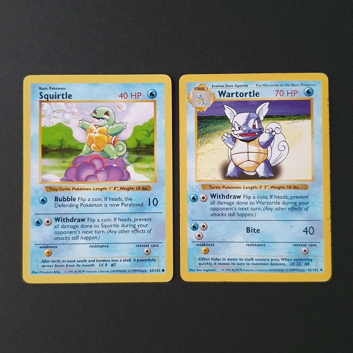 ポケモンカードゲーム Pokemon Shadowless Squirtle Wartortle 👥 SHADOWLESS SQUIRTLE 63/102 WARTORTLE 42 BASE SET POKEMON