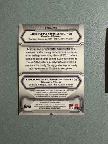 JOHNNY MANZIEL TEDDY BRIDGEWATER 2014 Topps Rookie Premiere Dual Autograph 19/25 - Picture 2 of 3