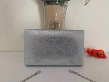 Silver Tone Metal Rhinestone Crystal Clutch Evening Bag HB-Olivia-26x