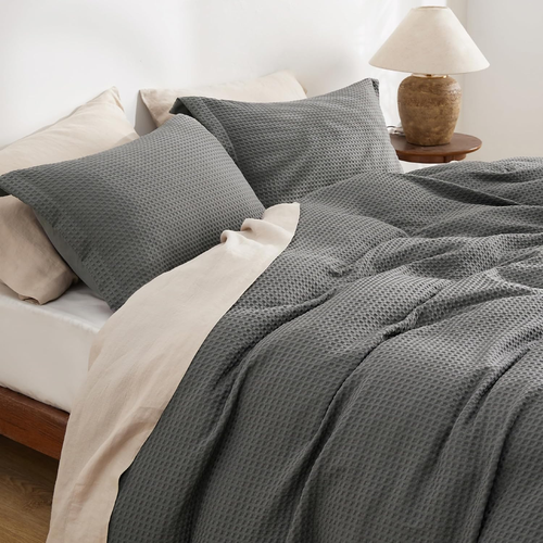 Luxury Waffle Duvet Cover King Size - Textured Duvet Cover Set, Soft, Breathable - Picture 2 of 9