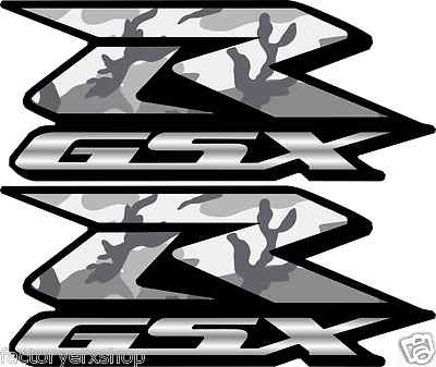 2 Custom Urban Camo Decal Stickers For GSXR 600, 750, 1000, Hayabusa 1300 - Black/White