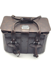 Vintage Made in Korea Brown Leather Travel SLR Camera Hard Bag 14"x10"x8"