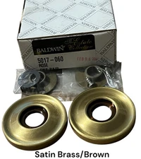 Baldwin Estate Rose 5017-060 Satin Brass/Brown Pair (2) Handle Trim Ring NOS
