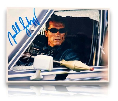 Arnold Schwarzenegger Terminator Autogramm Foto signiert blau Marker COA Aufkleb