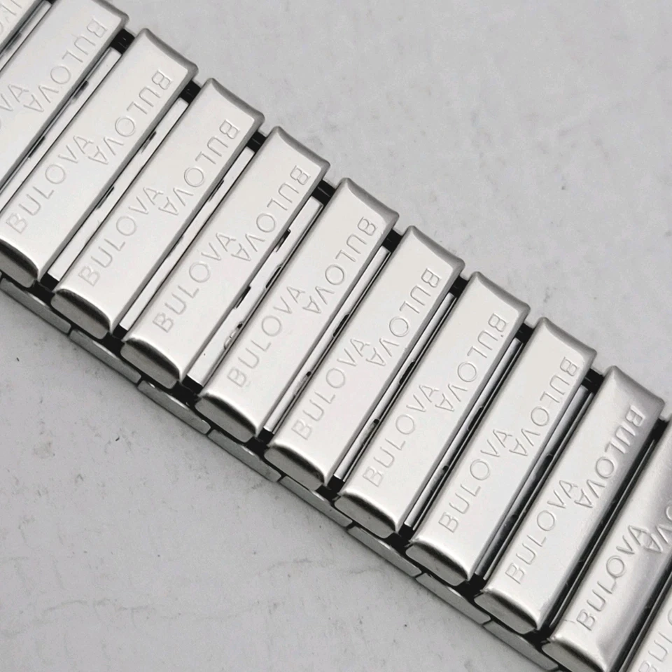 QH5 60s NOS SS FANCY GENUINE 18 19 20mm BULOVA ALL LINKS SIGNED MENS WATCH BAND - Image 3 of 4