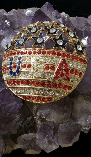 Rhinestone Pin/Brooch USA Flag red** white blue**