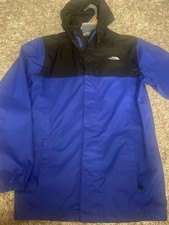 North Face Jacket Boys Large Blue Black Hooded Waterproof Coat Youth 14/16