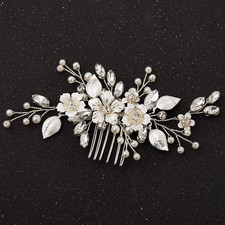 Silver Bridal Hair Comb for Wedding Hair Accessories, Handmade with Crystals, Pe