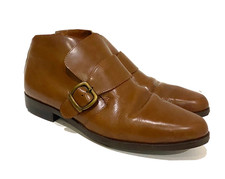Nine West Bootie Chestnut Genuine Leather Strap Cuban Block Stacked Western Boot
