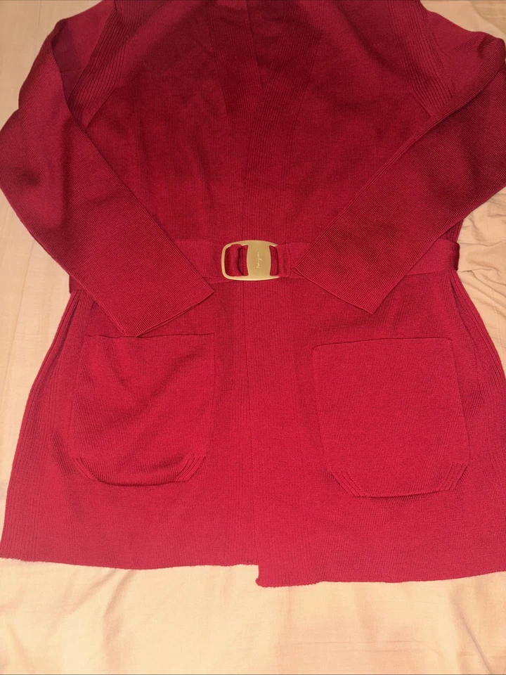 Salvatore Ferragamo Vintage Red Wool Belted Knit Cardigan Women’s Size M - Image 4 of 4