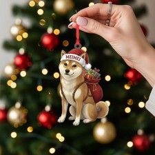 Personalized Shiba Inu Christmas Ornament Santa Hat Gift Dog Lover Decor