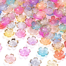 100Pcs Gold-Plated 5-Petal Blossom Acrylic Flower Beads, Colorful  Acrylic Flow
