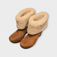 UGG Lynnea Wood Clog Boots Foldable Suede Shearling Studded Women's Sz 8 EU39